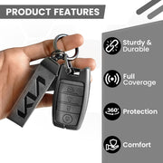 Metal Leather Car Key Cover Compatible With Kia Seltos, Sonet, Carens | Push Start Key