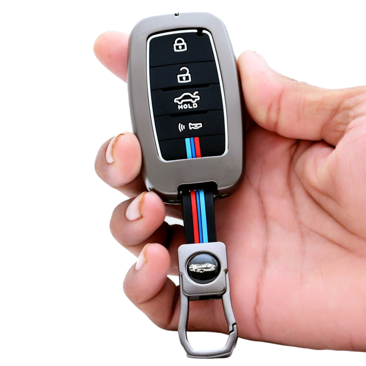 Metal Silicon Car Key Cover Compatible With Kia Seltos, Sonet, Carens | Push Start Only Key