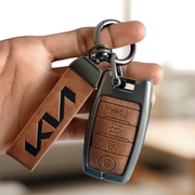 Metal Leather Car Key Cover Compatible With Kia Seltos, Sonet, Carens | Push Start Only Key