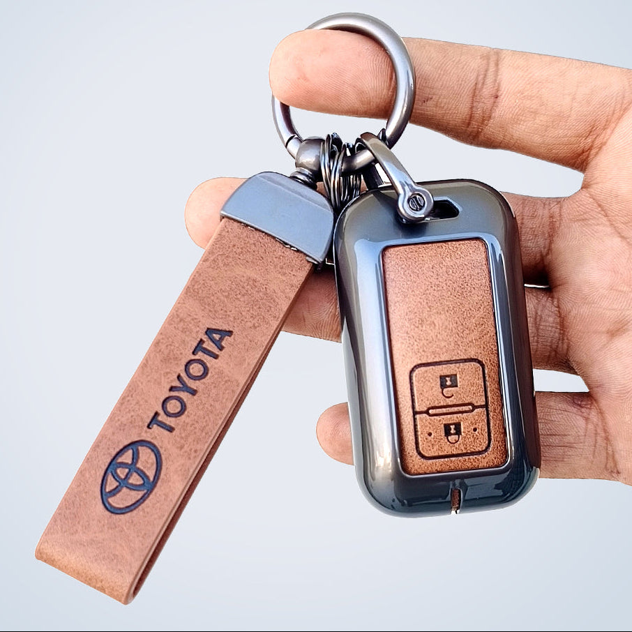 Metal Leather Key Cover For Toyota Glanza, Urban Cruiser hyryder | 2 button Smart Key|