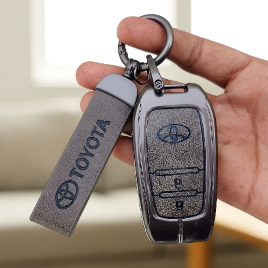 Metal Leather Car Key Cover For Toyota Fortuner, Hilux, Innova Crysta,  Legender, Innova HyCross, Land Cruiser | 2 Button Type M1 Push Start Smart Key