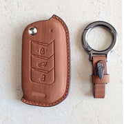Leather Key Cover For Mahindra Scorpio, XUV 300, Marazzo, XUV 700, 3XO, XUV 400 EV, Bolero, Thar, TUV 3 & Thar Roxx | 3 Button Flip Key