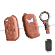 Leather Key Cover For Mahindra Scorpio, XUV 300, Marazzo, XUV 700, 3XO, XUV 400 EV, Bolero, Thar, TUV 3 & Thar Roxx | 3 Button Flip Key