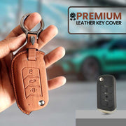 Leather Key Cover For Mahindra Scorpio, XUV 300, Marazzo, XUV 700, 3XO, XUV 400 EV, Bolero, Thar, TUV 3 & Thar Roxx | 3 Button Flip Key