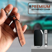 Leather Car Key Cover Compatible With Kia Seltos, Sonet 2023 | Push Start 4 Button Side Key