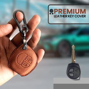 Leather Key Cover for Suzuki Swift, Dzire, Ertiga, Baleno, Celerio, WagonR, Ritz, Brezza, Scross, Alto, Fronx, XL6, Ciaz, Grand Vitara, Jimny, Alto K10, S Presso, Ignis | 2 Button Key