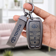 Metal Leather Car Key Cover For Toyota Fortuner, Hilux, Innova Crysta, Legender, Innova HyCross, Land Cruiser | 3 Button Type M1 Push Start Smart Key