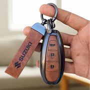 Metal Leather Key Cover for Suzuki Baleno, Ciaz, Vitara, Brezza, S Cross, Swift, Ignis, XL6, Fronx, Jimny,  Grand Vitara  | 3 Button Smart Key