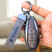 Metal Leather Key Cover for Suzuki Baleno, Ciaz, Grand Vitara, Brezza, S Cross, Swift, Ignis, XL6, Fronx | 2 Button Smart Key