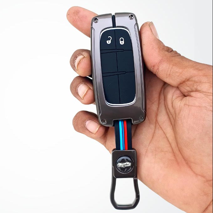 Metal Silicon Car Key Cover Compatible With Jeep Compass | 2 Button Smart Key