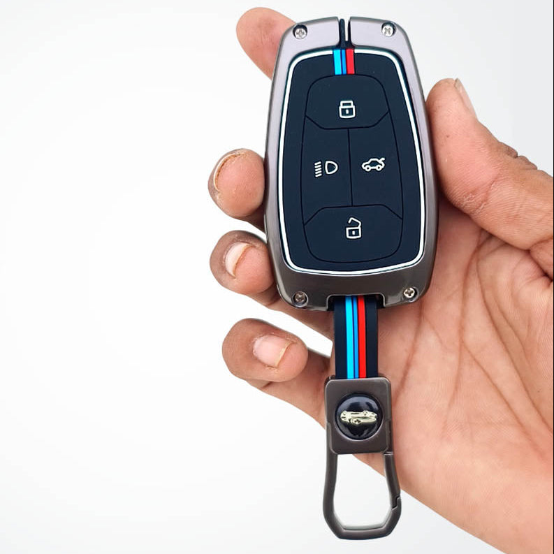 Metal Silicon Car Key Cover For TATA Punch, Tiago, Altroz, Nexon, Harrier, Safari, EV, Sierra | 4 Button Smart Key