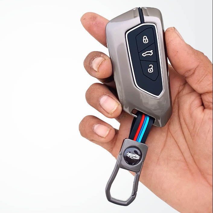Metal Silicon Key Cover fit Volkswagen Virtus | Skoda Octiva | 3 Button Smart Key