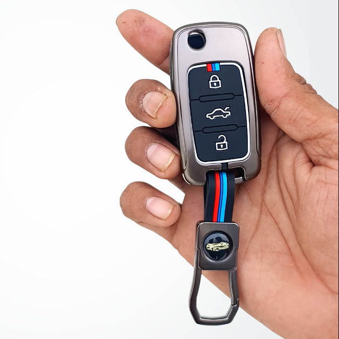 Metal Silicon Key Cover for Skoda/Volkswagen Polo, Vento, Ameo,  Passat, Rapid, Laura, Superb, Octavia | 3 Button Flip Key