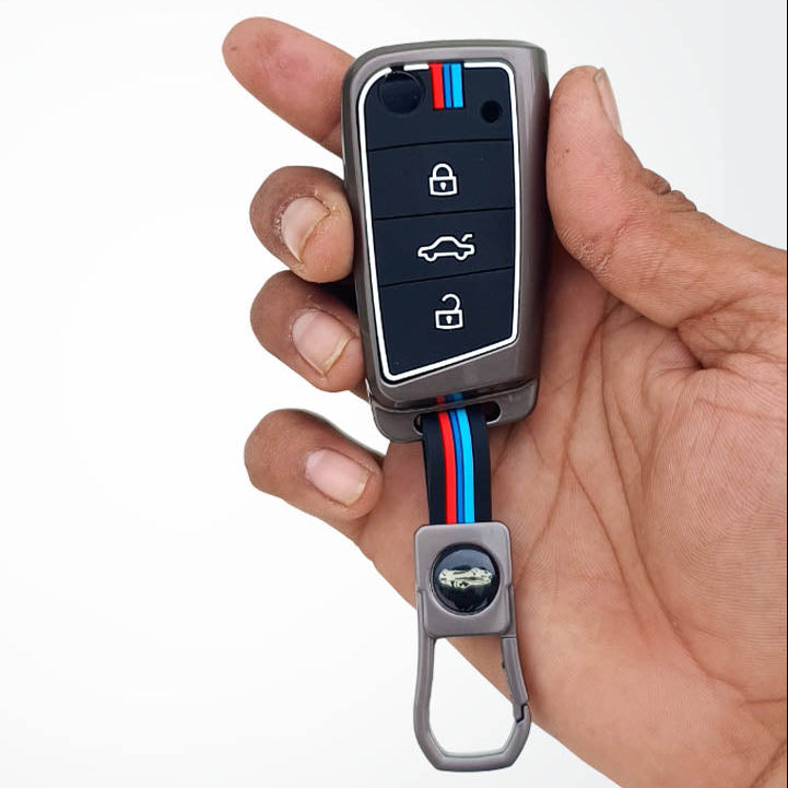 Metal Silicon Key Cover for Skoda/Volkswagen Kushaq, kylaq, Octavia, Kodiaq,  Superb, Slavia, Passat, Virtus, T Roc | 3 Button Flip Key