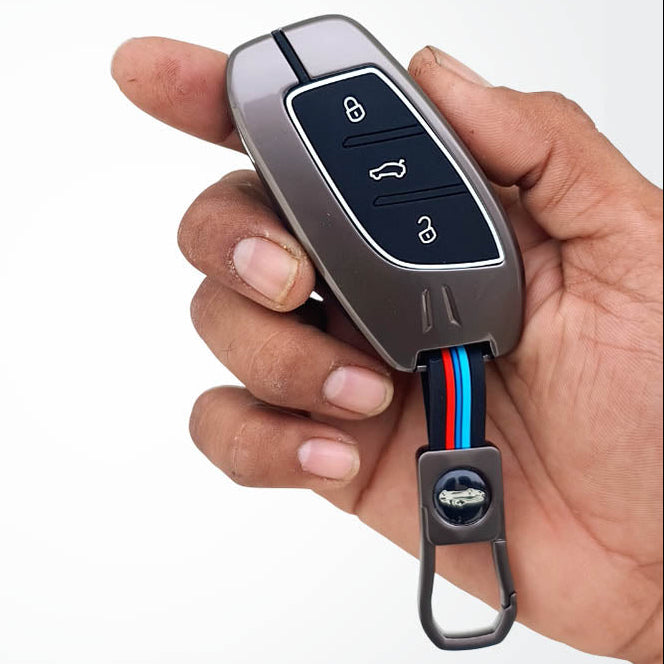 Metal Silicon Car Key Cover For MG ZS EV, Astor | 3 Button Smart Key