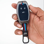 Metal Silicon Car Key Cover For MG Astor, Gloster, Hector | 3 Button Smart Key