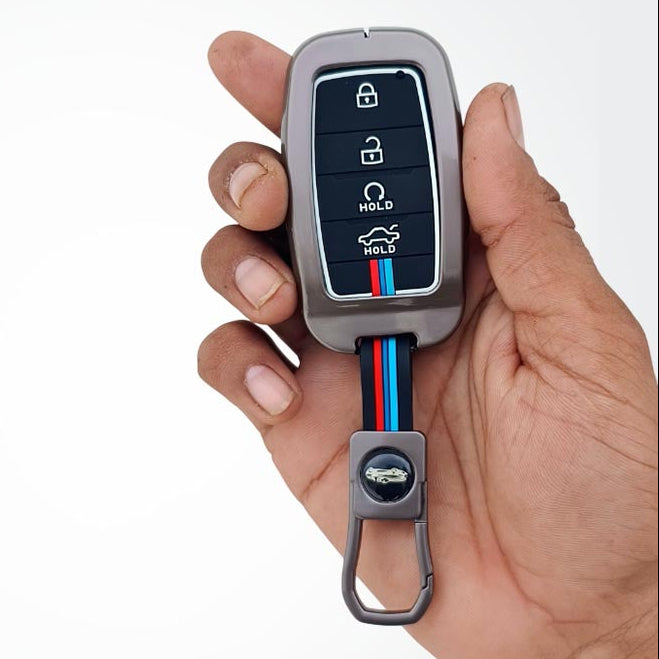 Metal Silicon Car Key Cover Compatible With Kia Seltos, Sonet, Carens | Push Start Key