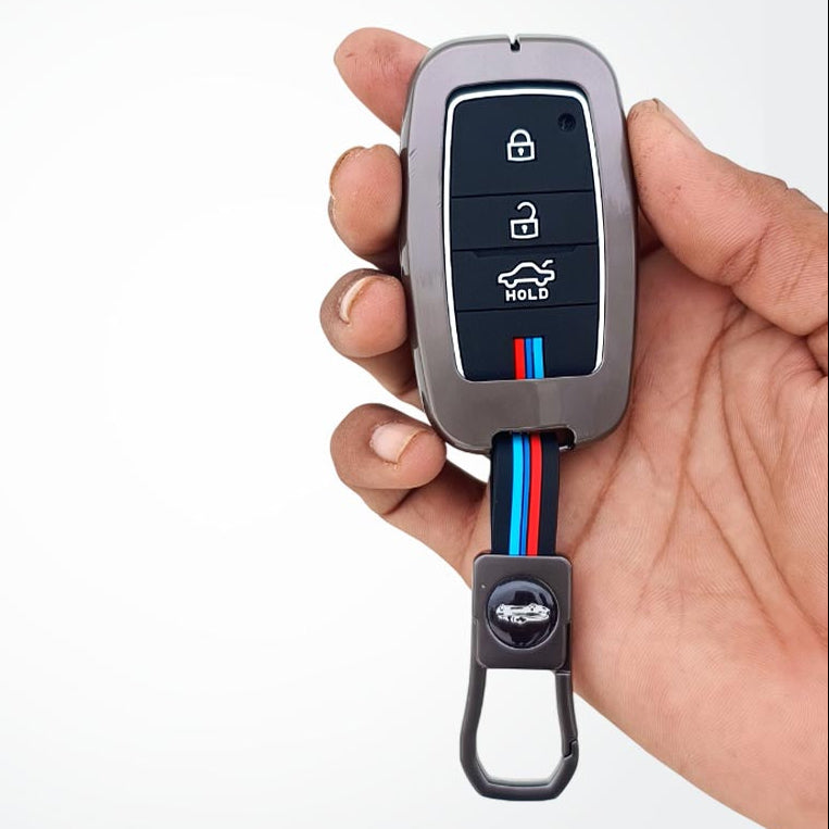 Metal Silicon Car Key Cover Compatible With Seltos, Sonet, Carens | Push Start Key