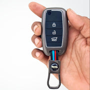 Metal Silicon Car Key Cover Compatible With Seltos, Sonet, Carens | Flip Key
