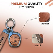 Metal Leather Car Key Cover for Toyota Rumion, Hyryder, Urben Cruiser, Galanza | 2 Button Key