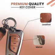 Metal Leather Car Key Cover For Toyota Corolla Altis, Innova Crysta   | 3 Button Flip Key