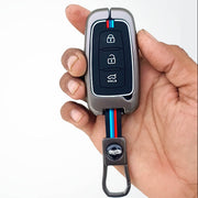 Metal Silicon Car Key Cover Compatible with Hyundai Elentra, Old Verna, Old i20 | Push Button Smart Key