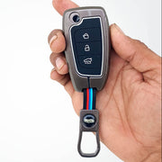 Metal Silicon Car Key Cover Compatible with Kona, Verna, Tucson, Venue, Aura | 3 Button Flip Key