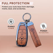 Metal Leather key cover for Mercedes Benz Compatibility: A-Class, C-Class, E-Class, G-Class, S-Class.