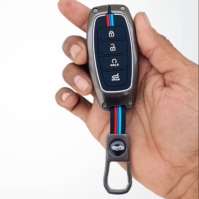 Metal Silicon Car Key Cover Compatible with New Verna (2023) | 4 Button Smart Key |