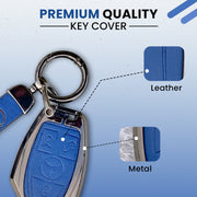 Metal Leather key cover for Mercedes Benz Compatibility: GL Series | S - Class | C - Class | M - Class | 3 Button Smart Key