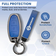 Metal Leather Car Key Cover For Nissan Magnite, Micra, Sunny, Teana 3 button smart key