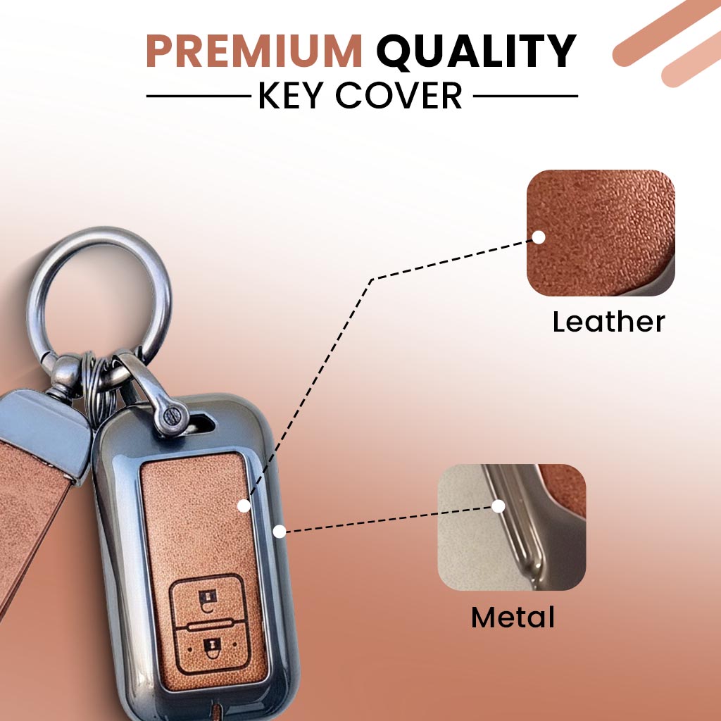 Metal Leather Key Cover For Toyota Glanza, Urban Cruiser hyryder | 2 button Smart Key|