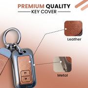Metal Leather Key Cover For Toyota Glanza, Urban Cruiser hyryder | 2 button Smart Key|