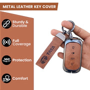 Metal Leather Key Cover For TATA curvv| 4 Button smart key