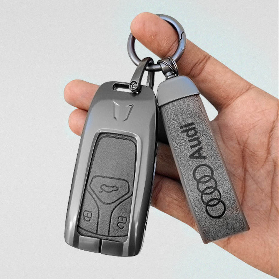 Metal Leather Key Cover For Audi Q5, A5, A8, Q7, A4, A6 3 button smart key
