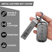 Metal Leather Key Cover For TATA curvv| 4 Button smart key