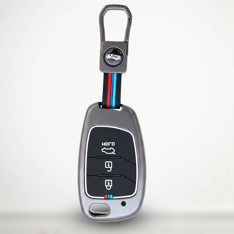 Metal Silicon Car Key Cover Compatible With Creta, Venue, Aura, i20,Grand i10 Nios, Xcent | 3 Button Flip Key