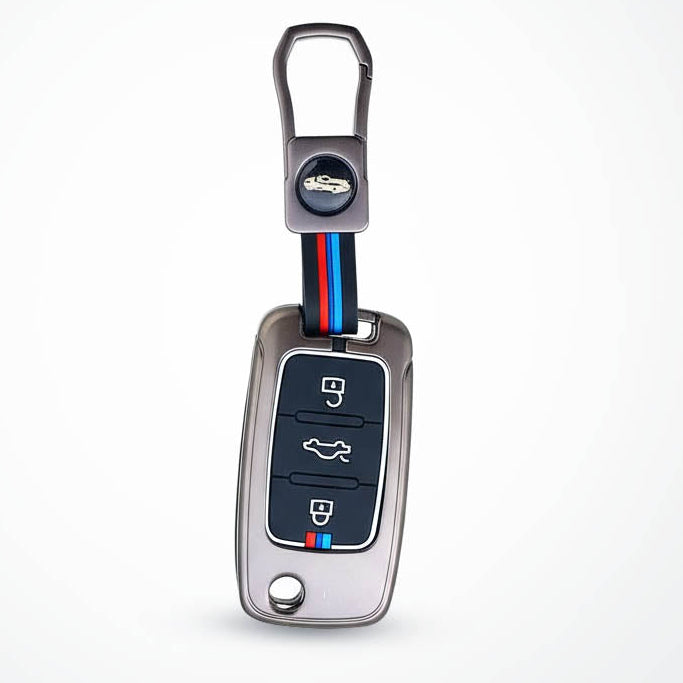 Metal Silicon Key Cover for Skoda/Volkswagen Polo, Vento, Ameo,  Passat, Rapid, Laura, Superb, Octavia | 3 Button Flip Key