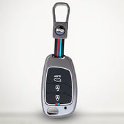 Metal Silicon Car Key Cover Compatible With Creta, Venue, Aura, i20,Grand i10 Nios, Xcent | 3 Button Flip Key