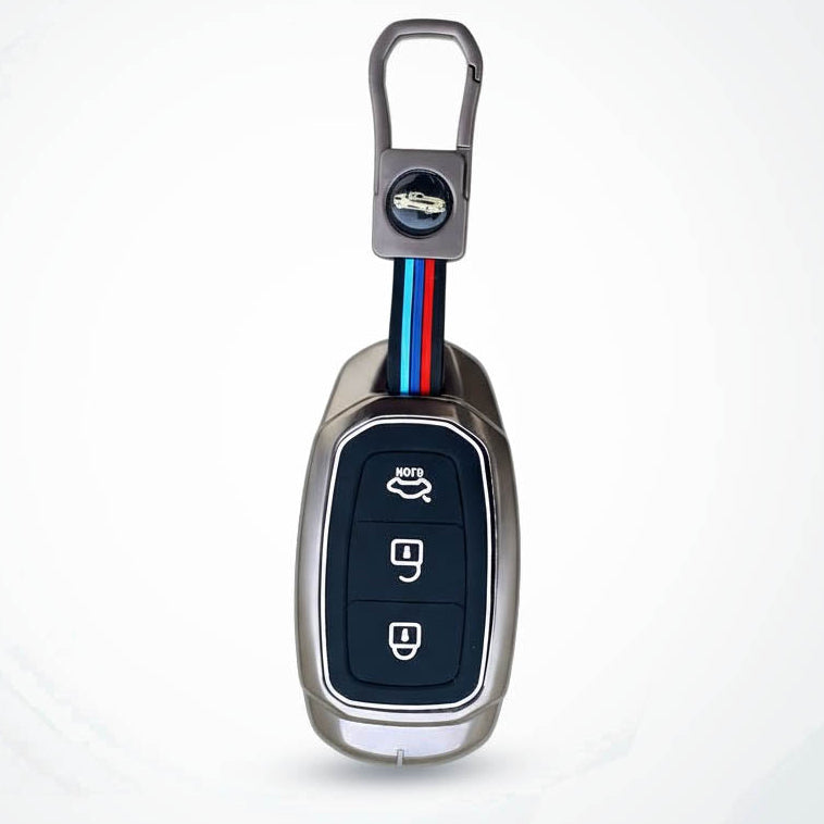 Metal Silicon Car Key Cover Compatible With Verna, i20 Asta | 3 Button Smart Key