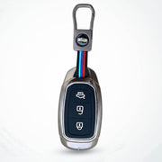 Metal Silicon Car Key Cover Compatible With Verna, i20 Asta | 3 Button Smart Key