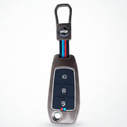 Metal Silicon Car Key Cover Compatible with Figo, Aspire, Endeavour | 3 Button Flip Key