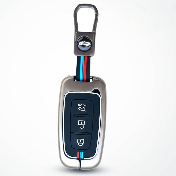 Metal Silicon Car Key Cover Compatible with Hyundai Elentra, Old Verna, Old i20 | Push Button Smart Key