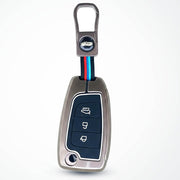 Metal Silicon Car Key Cover Compatible with Kona, Verna, Tucson, Venue, Aura | 3 Button Flip Key
