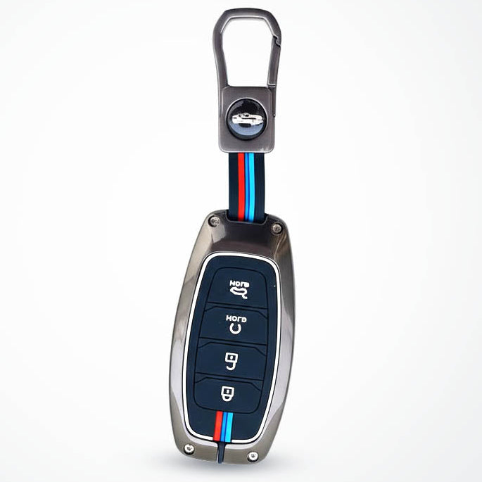 Metal Silicon Car Key Cover Compatible with New Verna (2023) | 4 Button Smart Key |