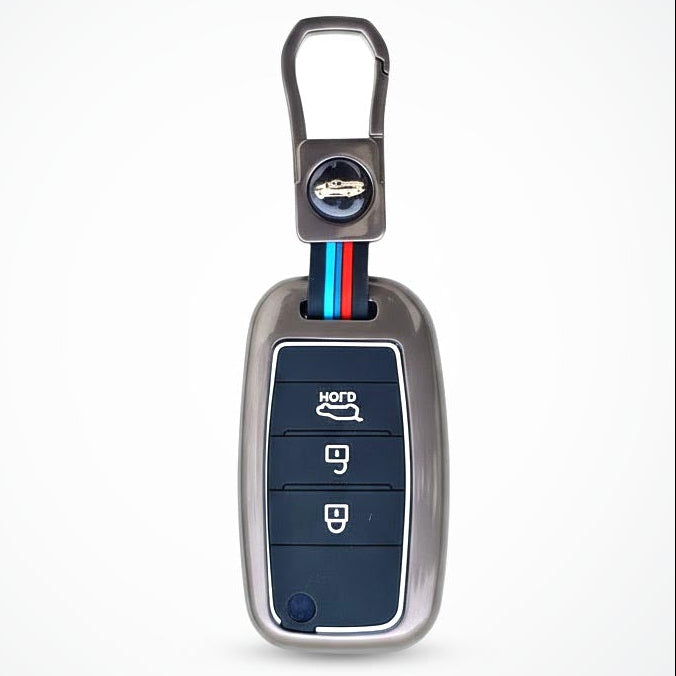 Metal Silicon Car Key Cover Compatible With Seltos, Sonet, Carens | Flip Key