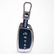 Metal Silicon Car Key Cover Compatible With Creta, Venue, i20 Tucson, Elantra | 4 Button Smart Key