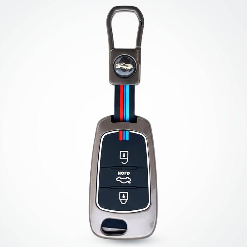 Metal Silicon Car Key Cover Compatible with Verna Fluidic, Old i10,Old i20 | 3 Button Flip Key