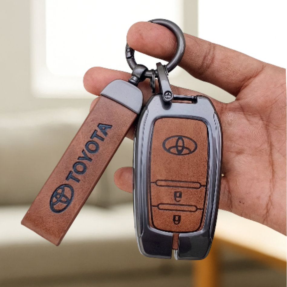 Metal Leather Car Key Cover For Toyota Fortuner, Hilux, Innova Crysta,  Legender, Innova HyCross, Land Cruiser | 2 Button Type M1 Push Start Smart Key