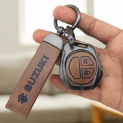 Metal Leather Key Cover for Suzuki Swift, Dzire, Ertiga, Baleno, Celerio, WagonR, Ritz, Brezza, Scross, Alto, Fronx, XL6, Ciaz, Grand Vitara, Jimny, Alto K10, S Presso, Ignis |for Toyoto Rumion, Hyryder, Urben Cruiser, Galanza | 2 Button Key